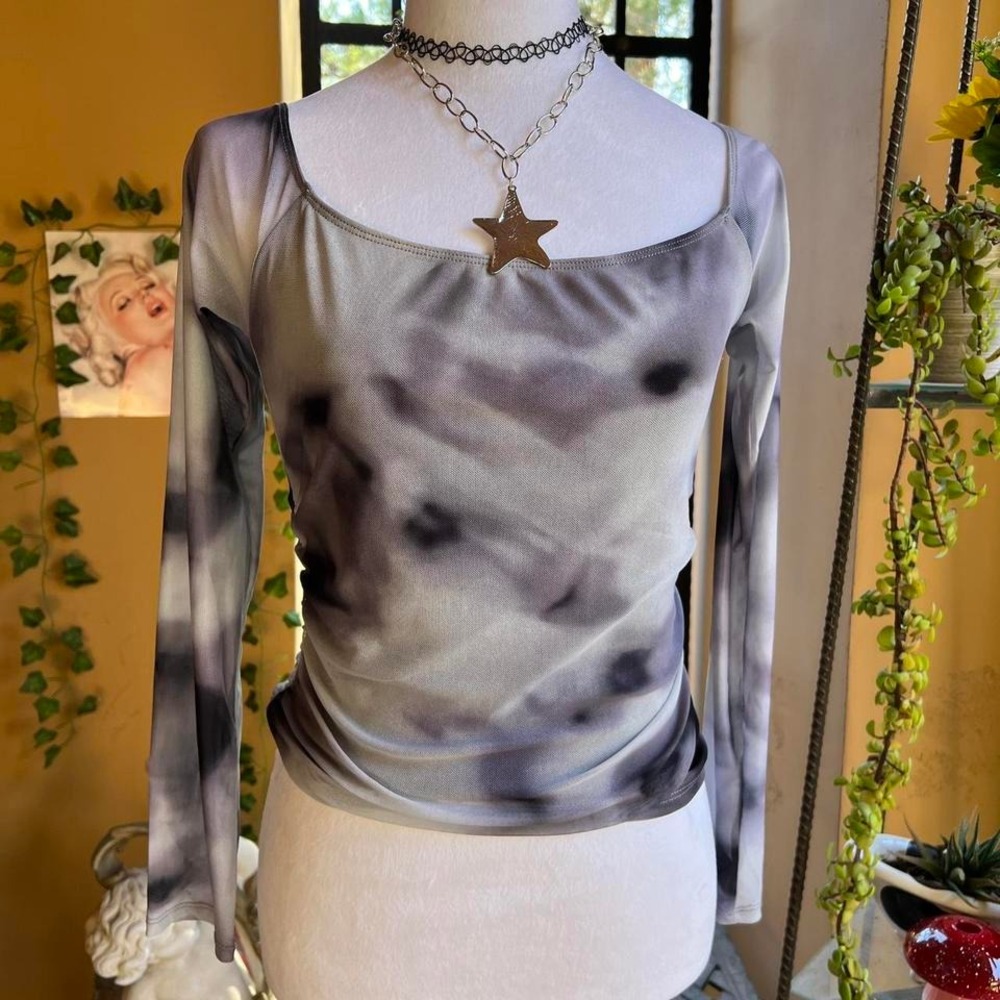grey mesh tie-dye top grunge